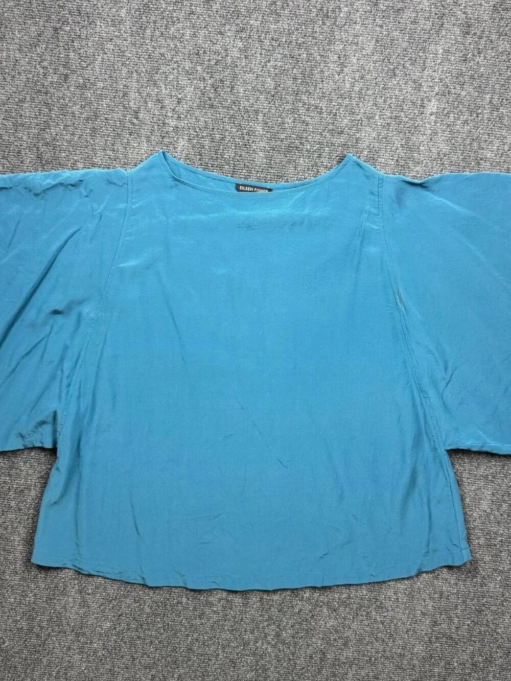 Eileen Fisher 100% Silk Solid Turquoise Blue Kimono Sleeve Top Blouse Women's XS